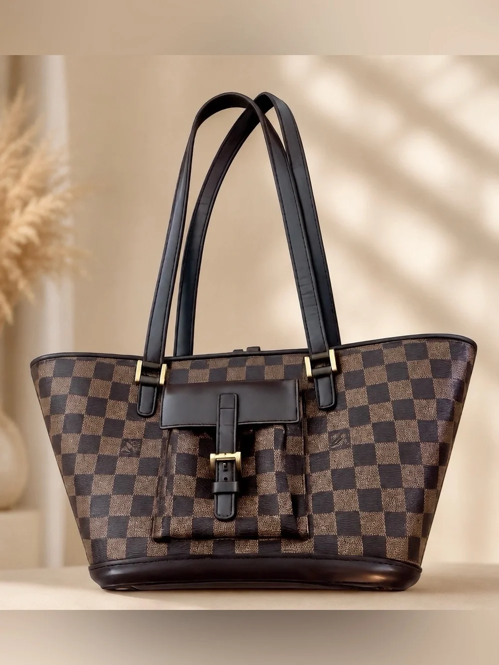 Authentic Louis Vuitton Manosque PM Shoulder Bag/Trapezoid/Damier/Brown/France